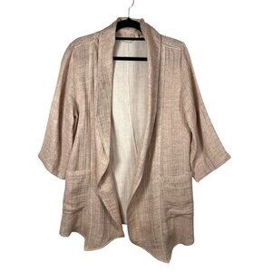 Soft Surroundings Women’s Sz L‎ Open Front Cardigan Pink Linen Blend Lagenlook